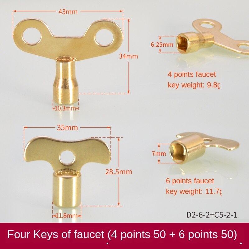 Faucet key with lock, inner corners, 6mm, outdoor tap water, anti-theft, outdoor square 1/2 IN switch handle: 6mm-7mm 50 each