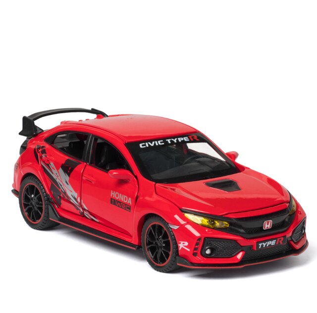 Toy 1:32 HONDA CIVIC TYPE-R Diecasts &amp; Vehicles Metal Car Model Sound Light Toys For Children Christmas Collection: Red 2 No Box