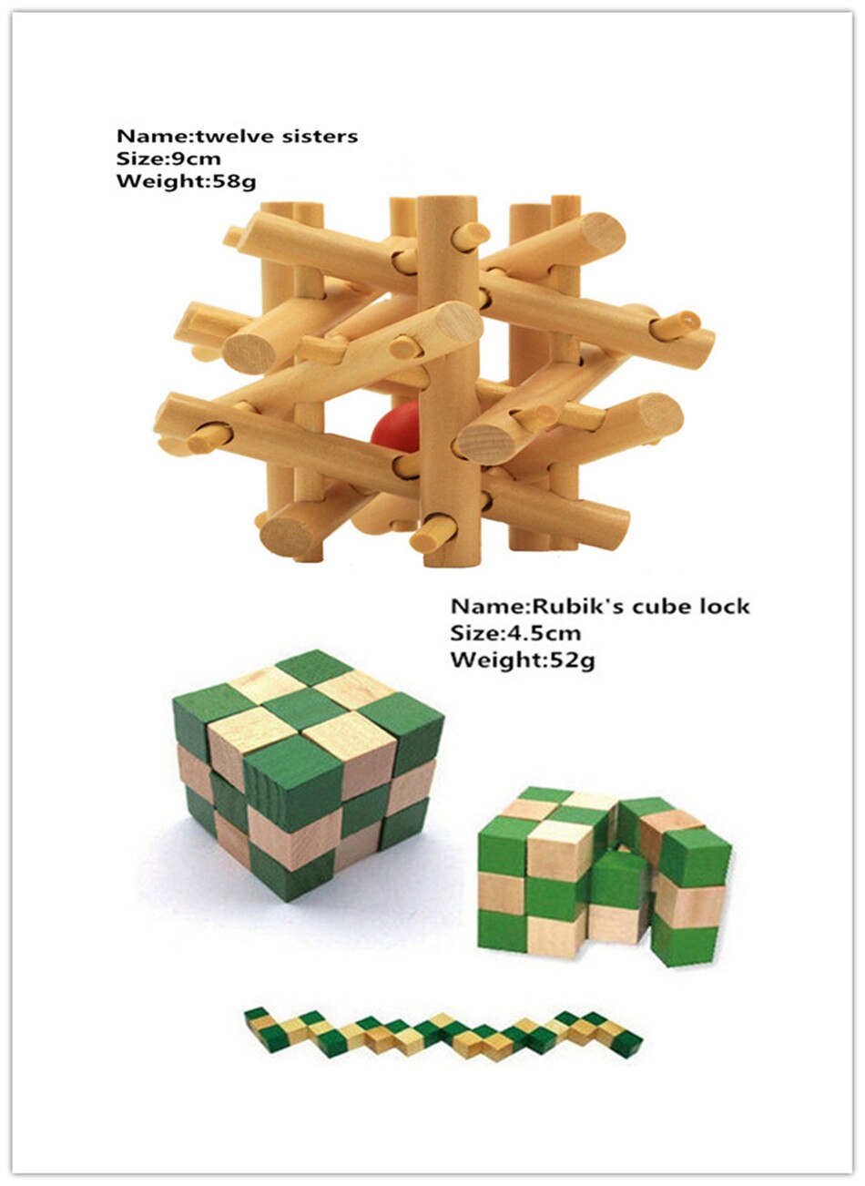 IQ Brain Teaser Cube And Other Styles Lock 3D Wooden Interlocking Burr Puzzles Game Toy Wood For Adults Kids: Zh728