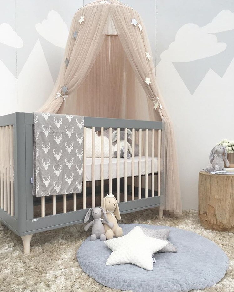 Baby prinsesse blonder krybbe netting barn myggenet baldakin telt multifunktion gardin rundt kuppeltelt sengetøj til spædbarn pige dreng: Khaki