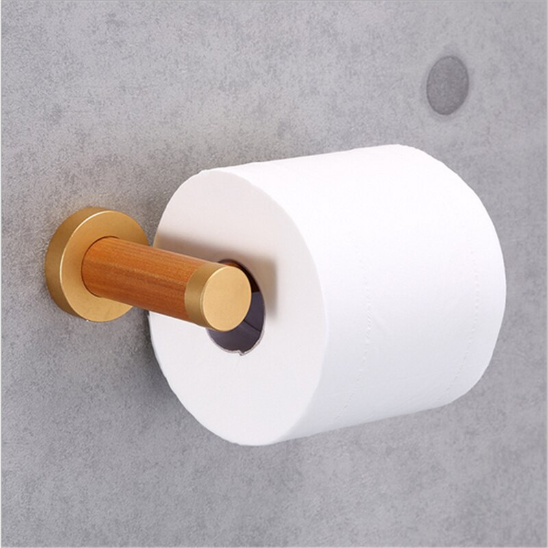 Houten handdoekhouder voor in de badkamer, set badkameraccessoires, toiletborstelhouder, set badkameraccessoires, toiletrolhouder voor aan de muur: Hout e