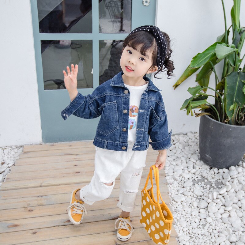 Bambino Della Ragazza Giacca Giacca di Jeans Primavera 2019 Torna Croce Cinghia Della Tuta Sportiva Dei Bambini Cappotti Casual Del Bambino Vestiti Della Ragazza LZ153