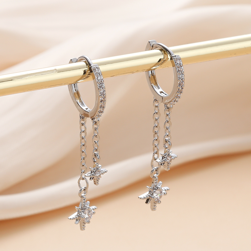 Dames oorbellen met sterren, kubieke zirkonia steentjes, verguld, creooloorbellen, trendy schattige meisjes sieraden, tessel oorbellen.