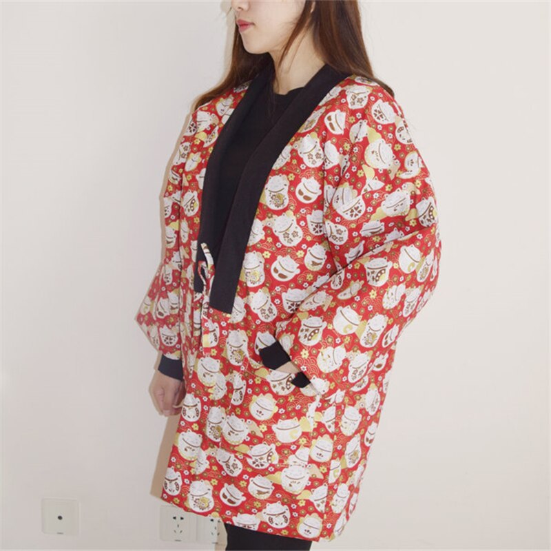 Japanese Winter Hanten Thick Warm Cotton-Padded Traditional Haori Women Kimono Style Loose Overcoat Female Retro Yukata