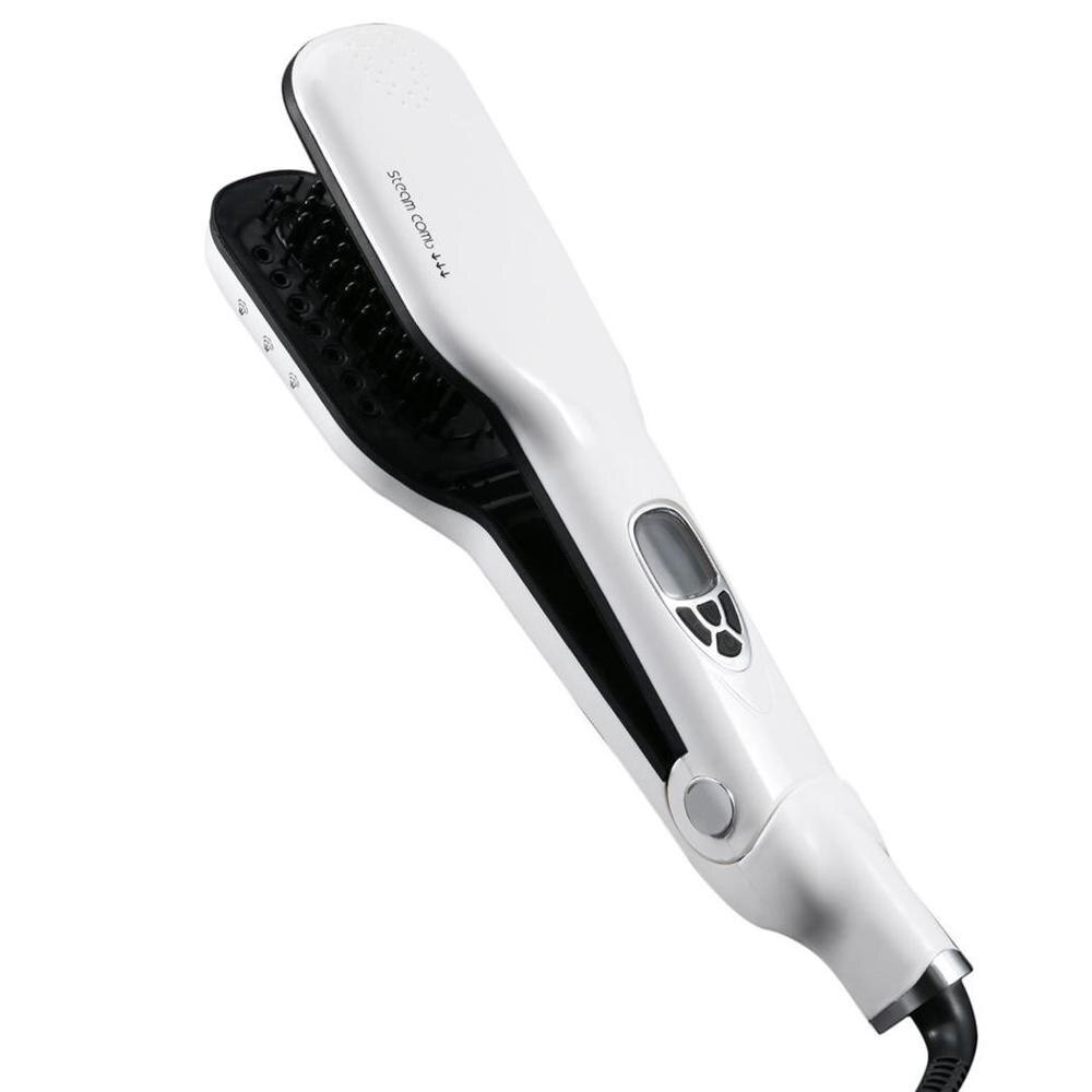 Steam Hair Straightener Brush Fast Steampod Hair Straightener Comb Electric Steam Hair Straightener Flat Irons: White / AU