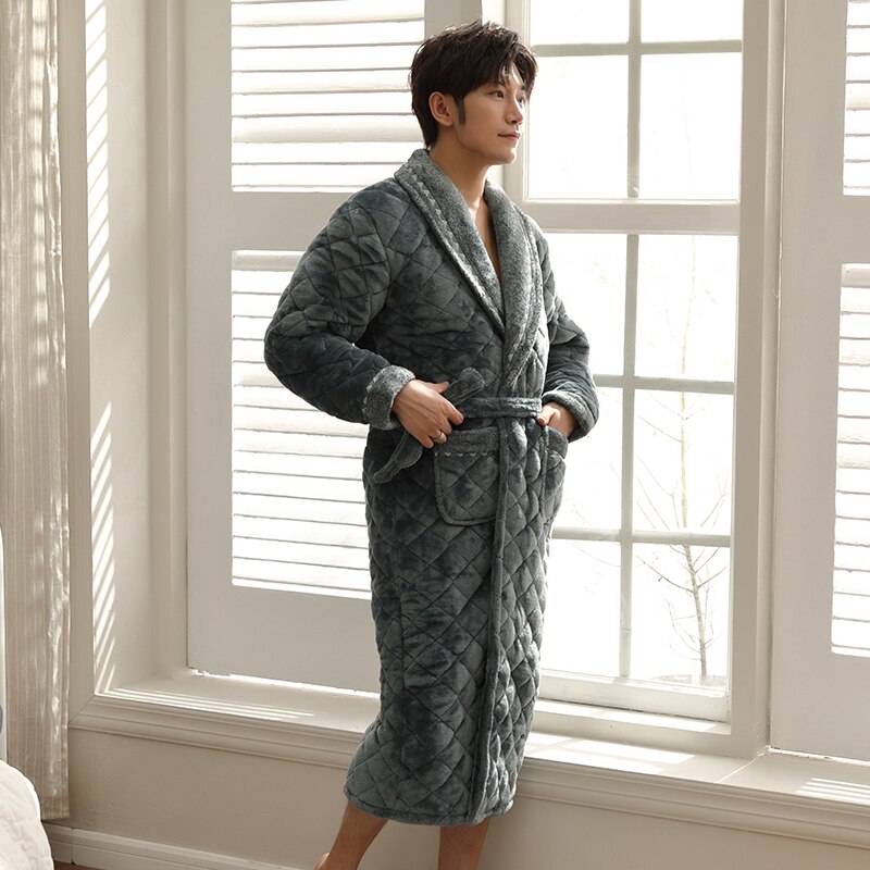 Autumn Winter Thick Warm Men's Kimono Robe Long Sleeve Casual Soft Plus Size L-3XL Men Robes Male Bathrobe