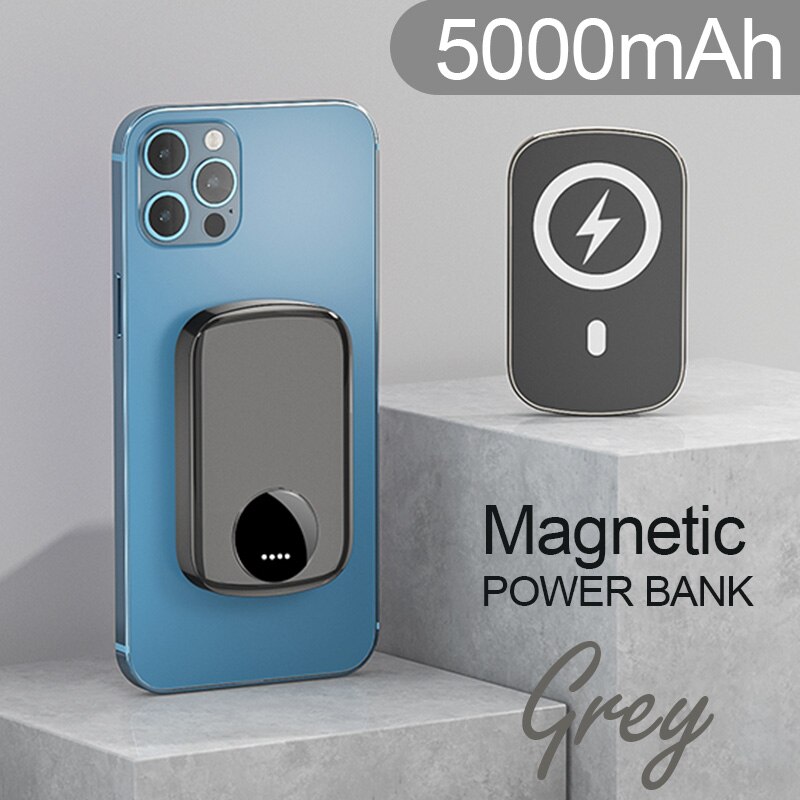 Xiaomi – batterie externe Portable, 10000mah, pour iphone 12 13, chargeur sans fil,: Grey-5000mAh
