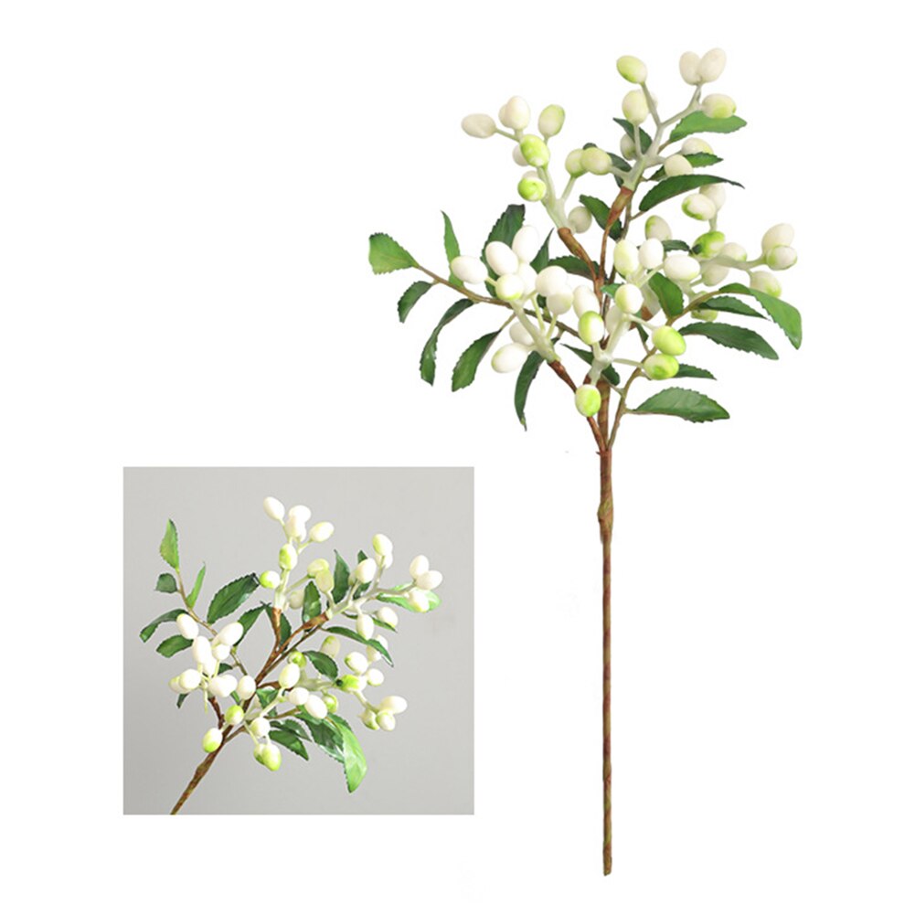 5 vorken kunstbloem bessen fruit plant tak kunstbes levendig rode hulst bessen huis guirlande bruiloft decoratie: Wit