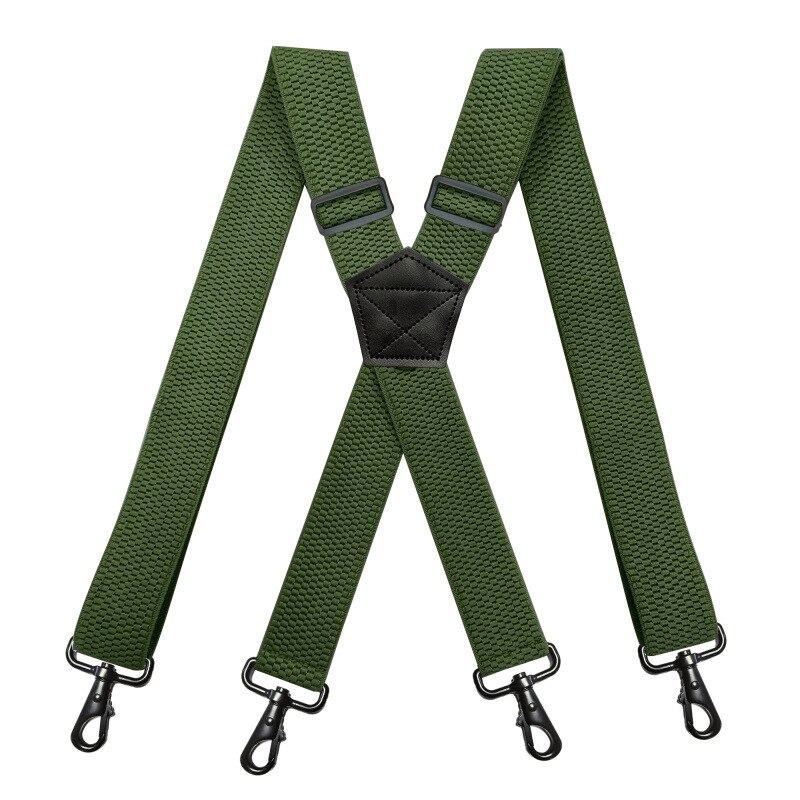 Deepeel 1pc 3.5*120cm Men's Braces X-shaped Corn Grain Stretch Wide Suspenders Black Hook Buckle 4 Clip Straps Male Jockstrap: Army