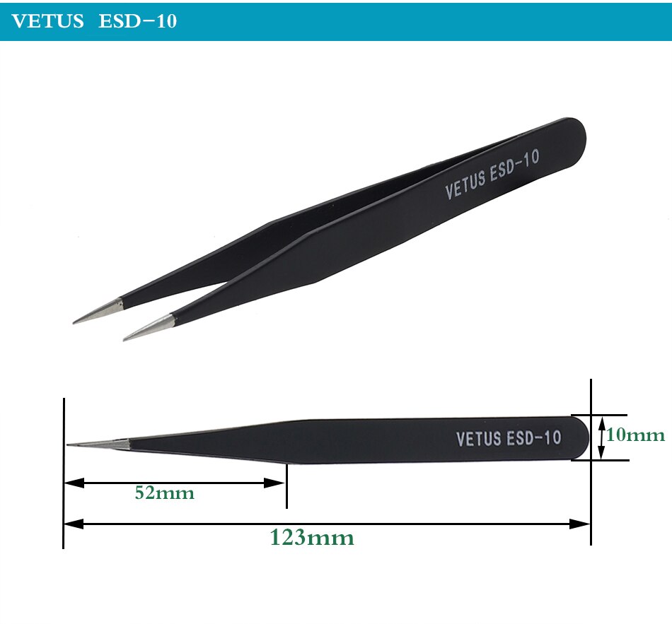 100% Original VETUS Anti-static Stainless Steel Tweezers ESD-10/11/12/13/14/15