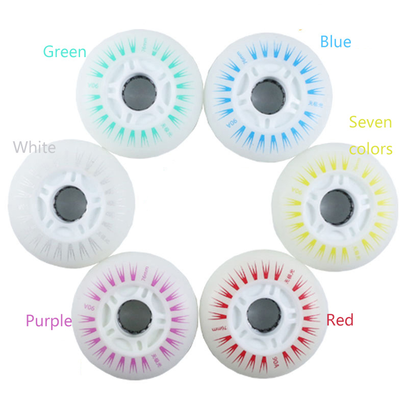 8 stk/sett aurora flash rulleskøyter lysende hjul for inline skate trening pu brems flatt blomsterhjul lysende 72mm 76mm 80mm