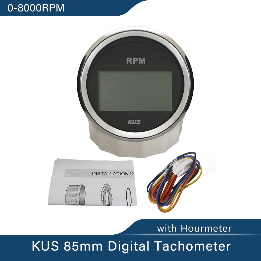Kus 85mm vdo analog autometer marin varvräknare varvtalsmätare 3k/4k/6k/8k rpm med timräknare 12v/24v med röd/gul bakgrundsbelysning