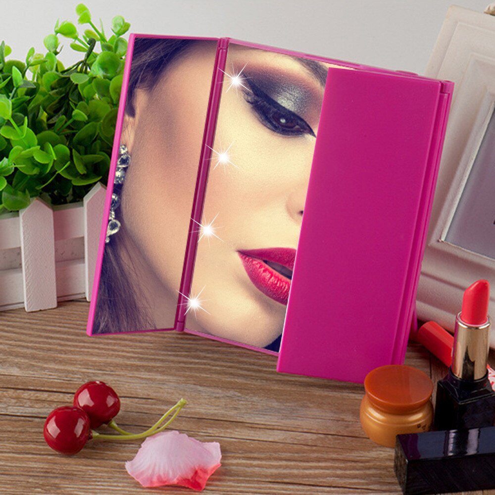 8 led-licht verlichte opvouwbare make-up cosmetische tafelspiegel make-up foundation poeder