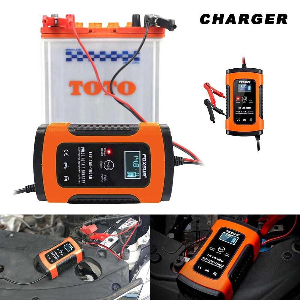 12V Motorcycle & Car Automatic Intelligent Battery Charger, EFB AGM GEL Pulse Repair Battery Charger with LCD Display