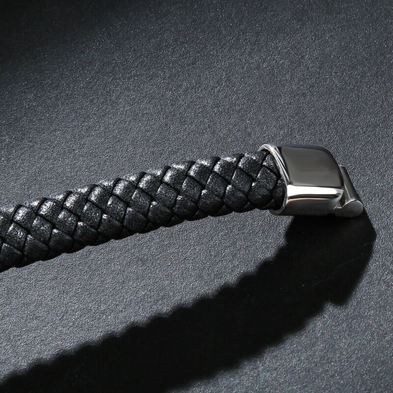 Klassieke Mannen Armband Black Leather Skeleton Rvs Magneet Gesp Armband Man Luipaard Sieraden PS2098