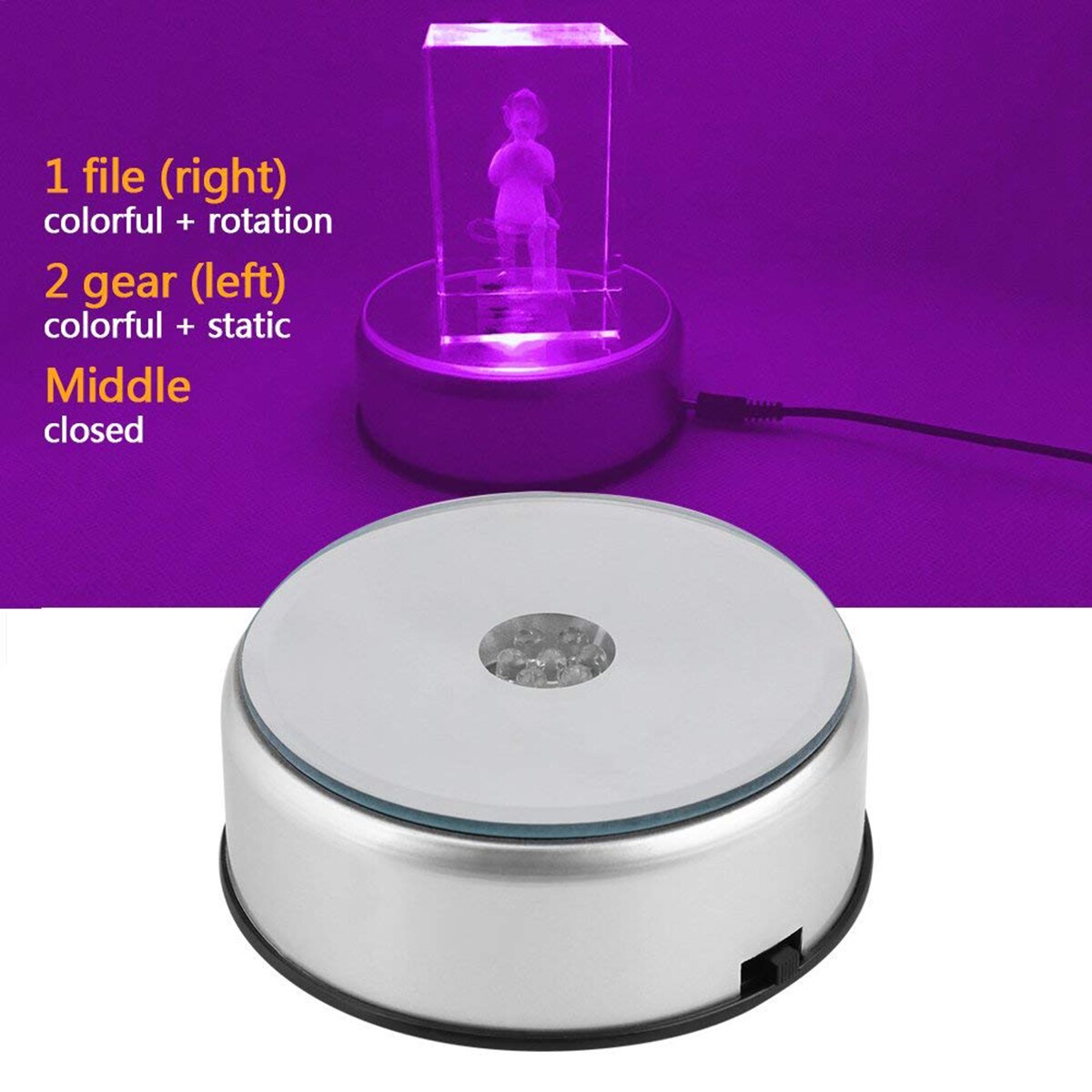 7-LED Colorful Rotating Electric Light Stand Base Crystal Round Display Base Stand
