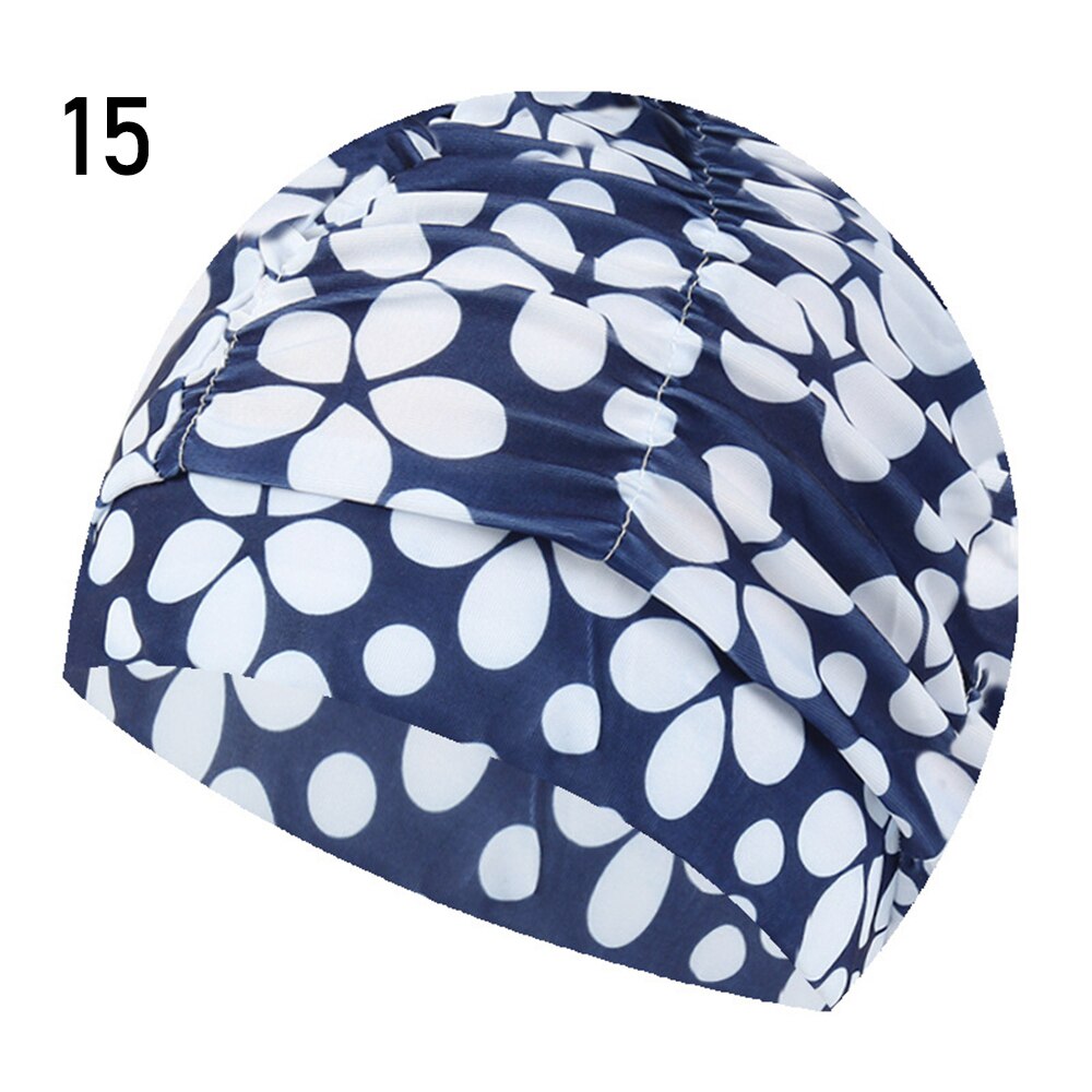 Shower Cap Elastic Nylon Turban Flowers Printed Swimming Cap Pool Bathing Hat Long Hair Protect Waterproof Hats for Men Women: 15