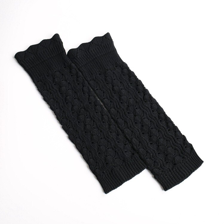 Imitation lace long Leg Warmers knitting Korean socks pick holes turn mouth pile socks SA300: black