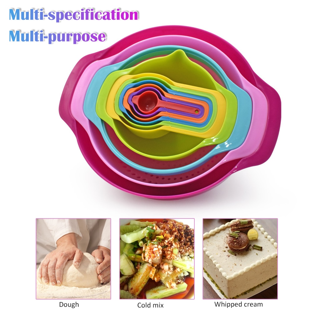 10pcs/Set Kitchen Utensils Set Mixing Bowls Set Flour Sieve Measuring Spoon Salad Bowl Kitchen Gadgets For Salad Cooking Baking