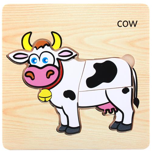 Holz 3D Tiger Fisch Marine Tier Puzzles Bord Pädagogisches Kinder Spielzeug entwickeln kinder der anerkennung farben und form: Cow