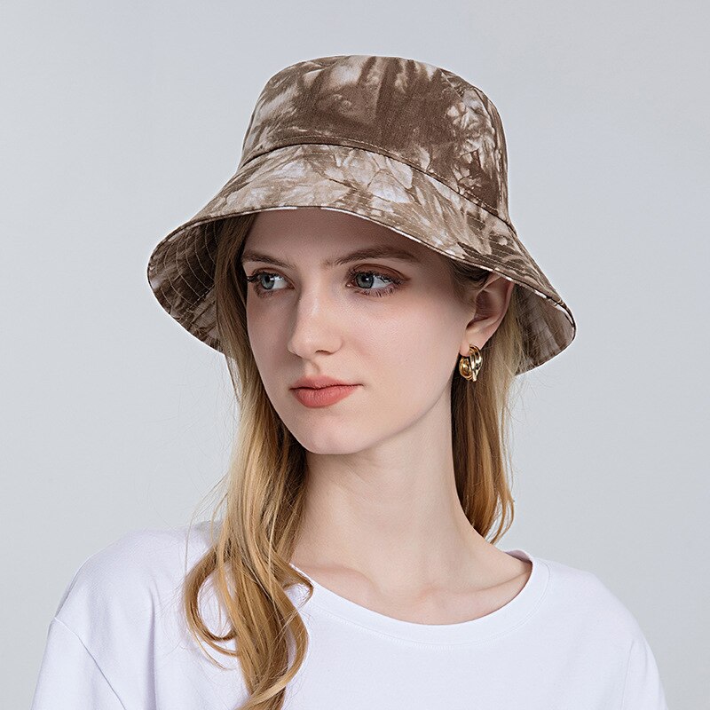 Moda lato damska czapka rybaczka krawat barwnik okap kapelusz rybaka bawełna odkryty składany czapka na basen oddychająca przenośna para pion kapelusz: kawa