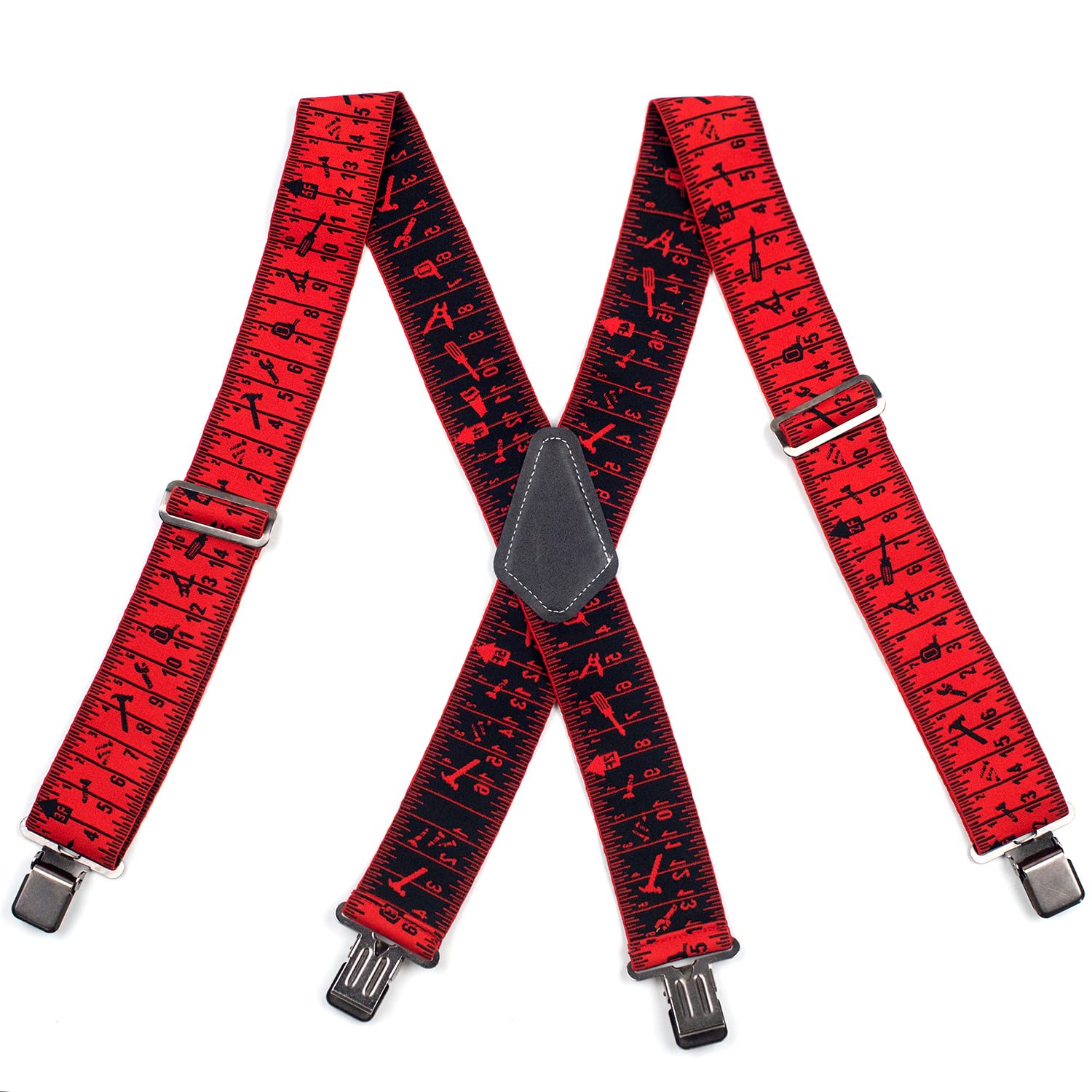 Tape Measure Suspenders for Men 2” Wide X-Back Work Suspenders Elastic Adjustable Heavy Duty Braces Work Tool Belt Suspenders
