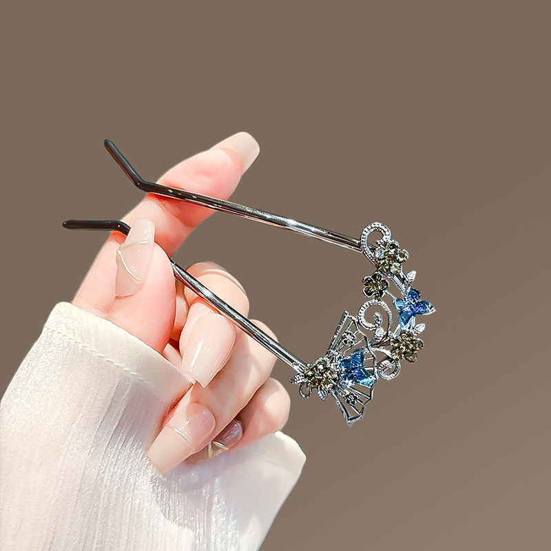 Nueva horquilla en forma de U con abanico de mariposa para mujer, broche para el cabello de alta gama en la parte posterior de la cabeza, palitos para el cabello simples y modernos