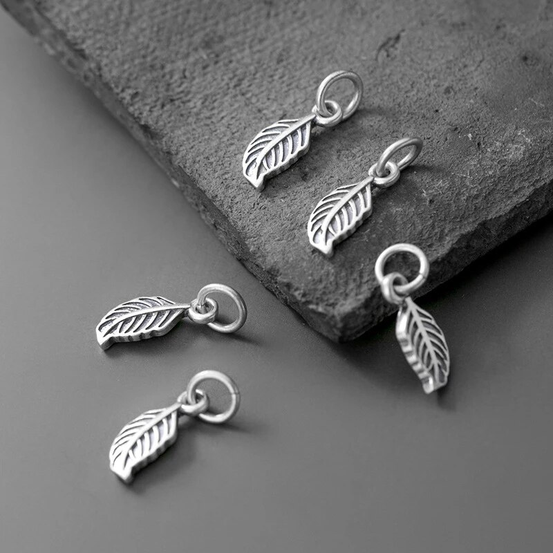 925 Sterling Silver Casual Handmade Matte Small Leaf Charms DIY Jewelry Findings Decoration Ornament Matte S925 Silver Pendant
