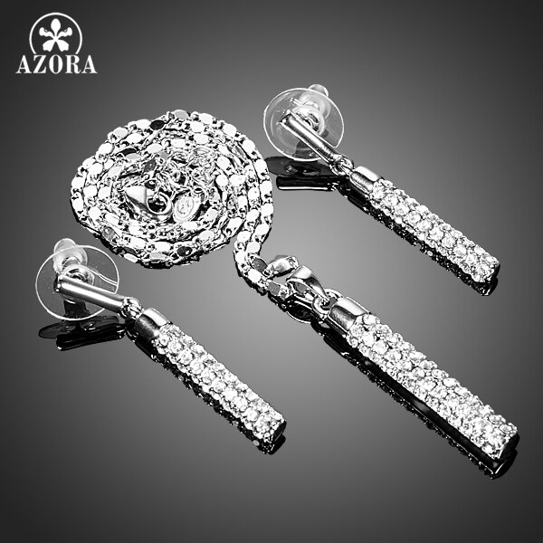AZORA Clear Stellux Austrian Crystals Paved Earrings and Pendant Necklace Jewelry Sets TG0216