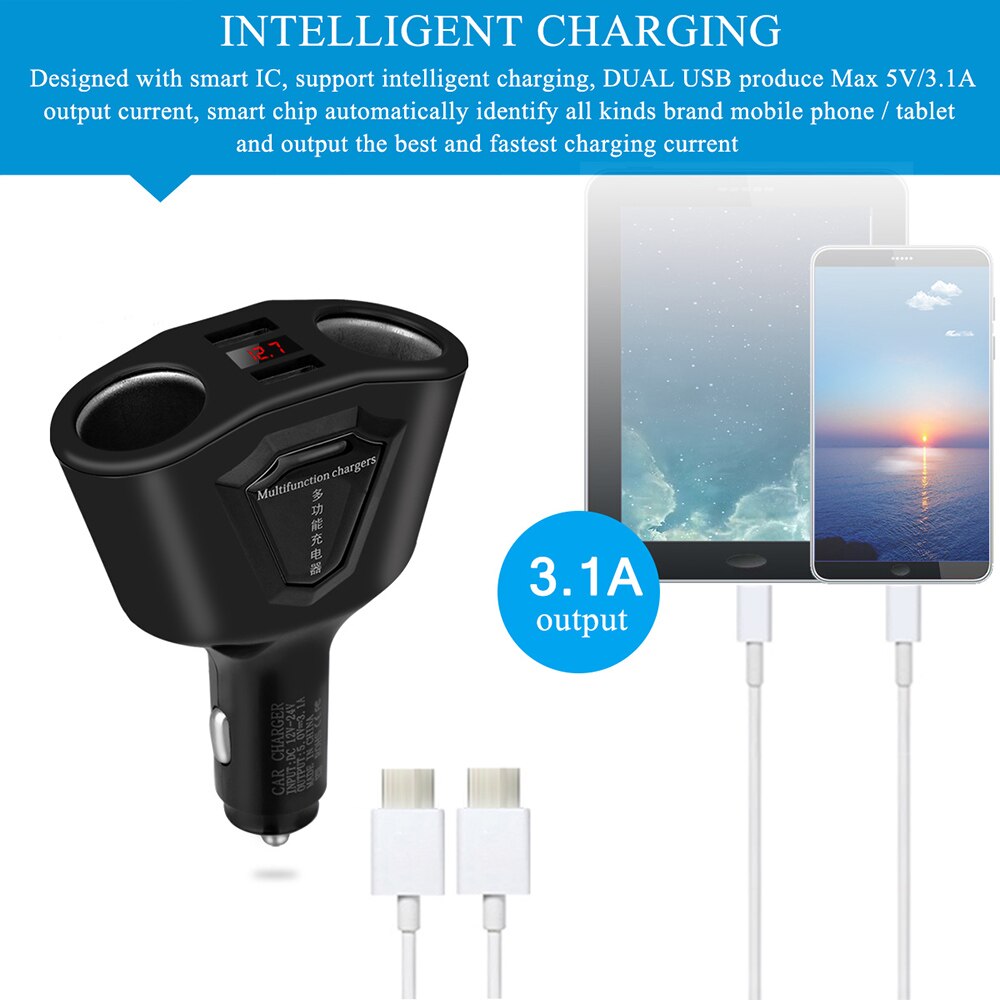 Caricabatteria Da Auto universale Display Corrente Voltmeter per il iPhone iPad Samsung GPS Dashcam 3.1A Dual USB Auto Adattatore Del Caricatore Del Telefono
