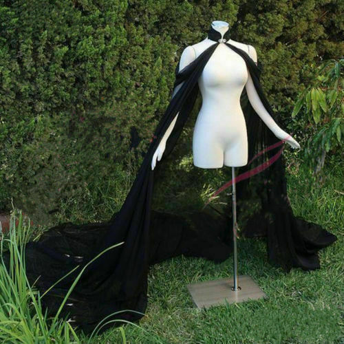 Cape en mousseline de soie noire élégante veste de mariage mariée Warps Long Train robe de soirée manteau femmes boléro pour accessoires de mariage Cape
