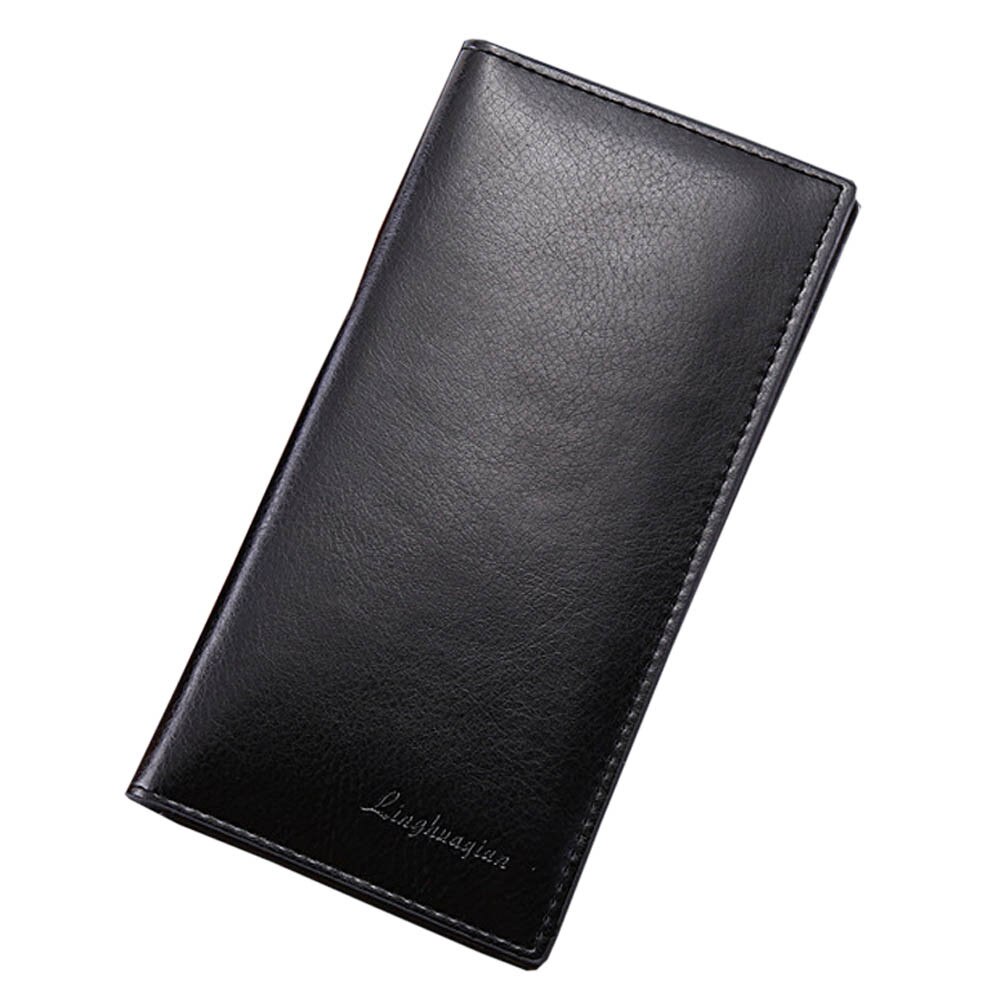 Men PU leather long clutch wallet Cards holder purse brown black male pocket wallet Coin bag purse Billfold: A