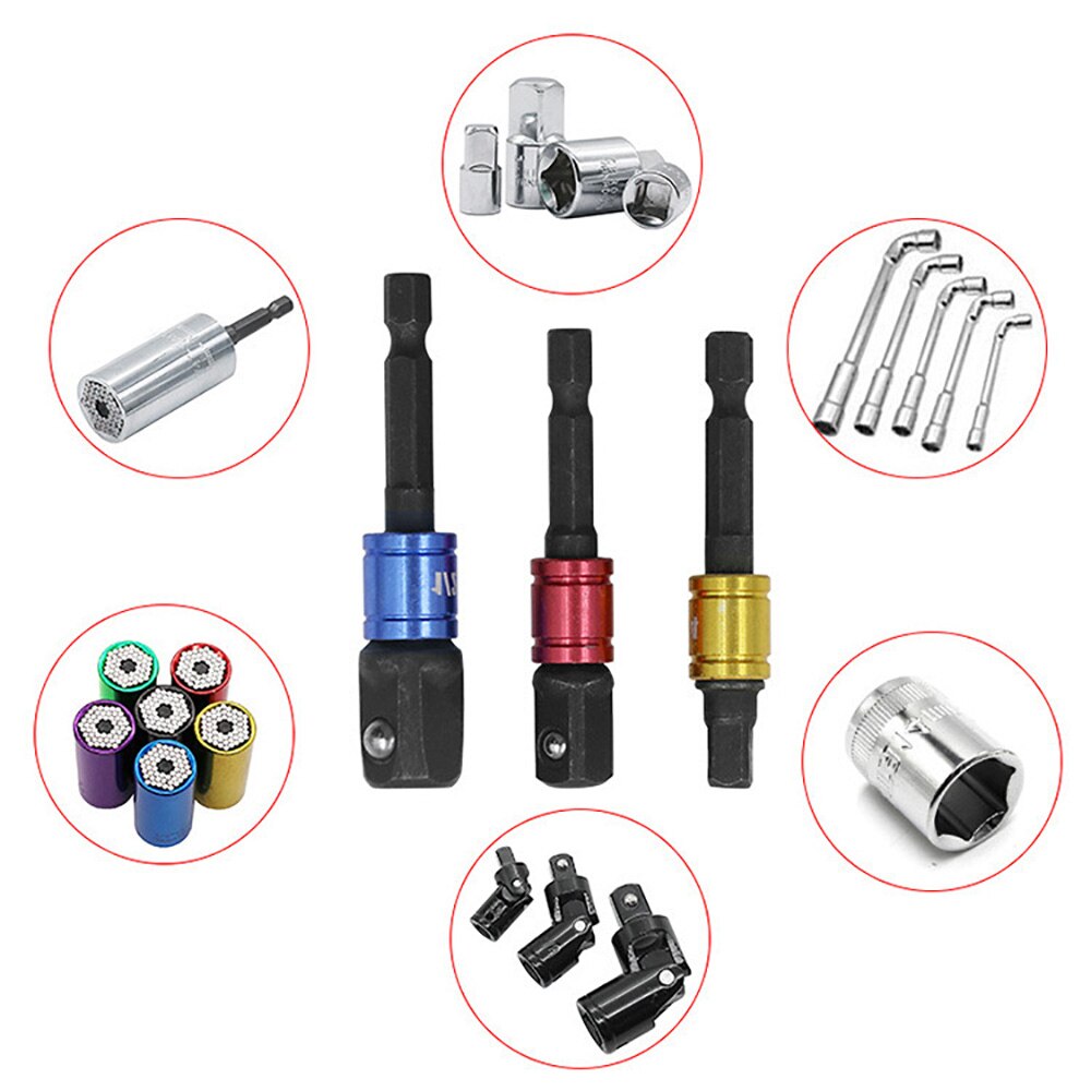 1/4 3/8 1/2 Hexagonal Shank Square Head Socket Extension Bar 3 PCS/Set Electric Wrench Sleeve Head Connection Conversion Rod