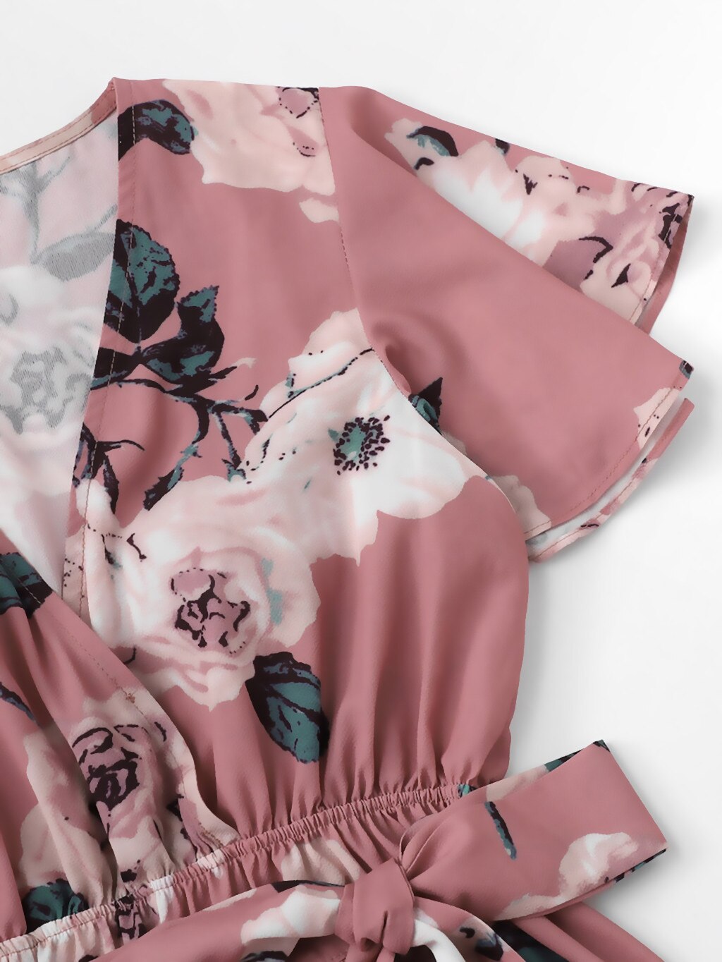 Women's V-Neck Short Sleeve Bow Tie Ladies Summer Shorts Jumpsuit Floral Print Wrap Casual Romper Bohemian Playsuits