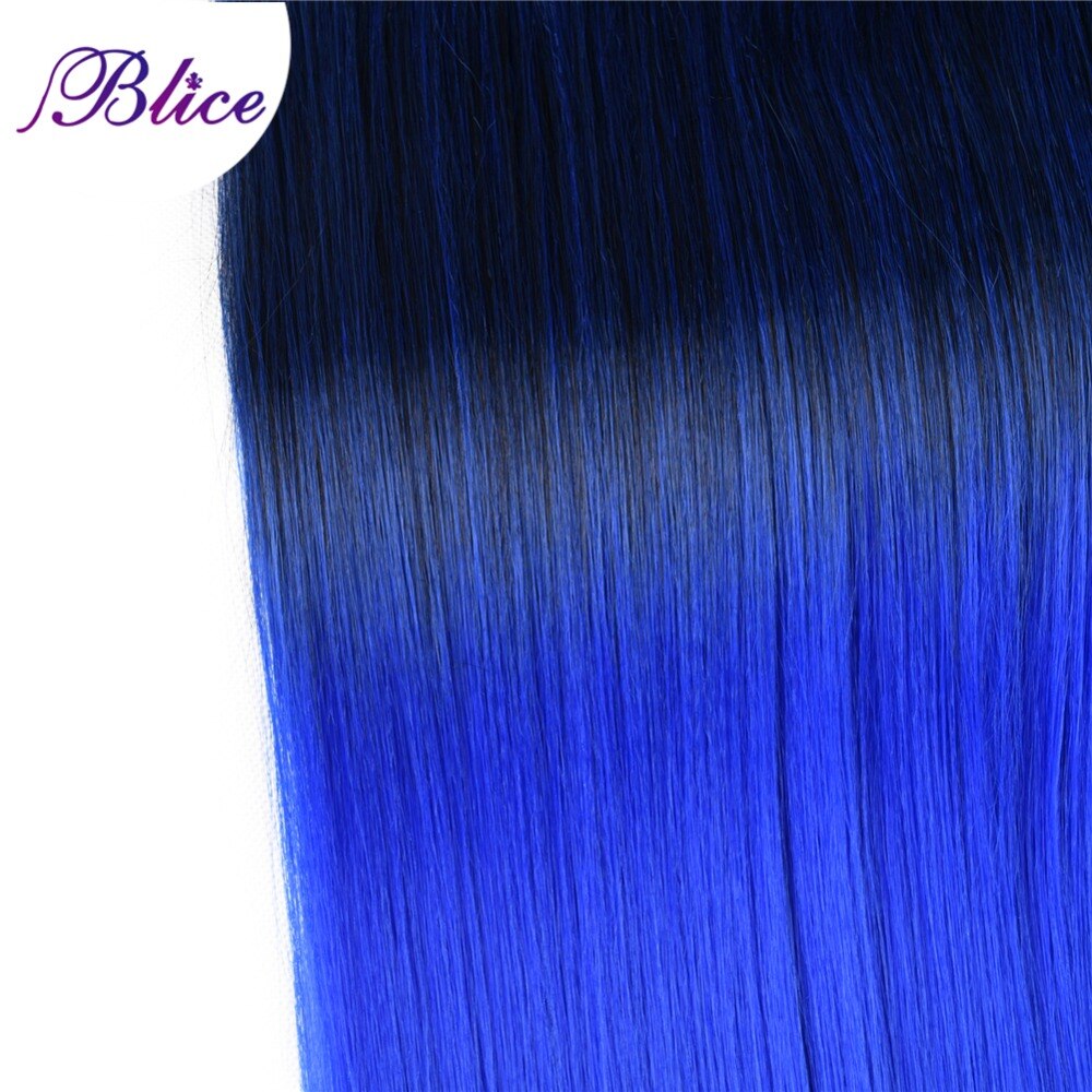 Extension synthétique Yaki mixte # 1B/bleu 18 pouces-Blice | Extensions à coudre lisses, Double trame longue, 100g/pièce, lot de 3 pièces