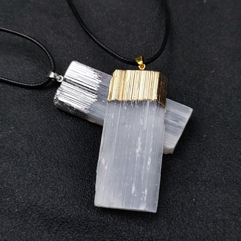 Selenite Crystal Hanger Ketting 18 "Goldtone Of Silvertone Coated White Crystal Unieke Sieraden