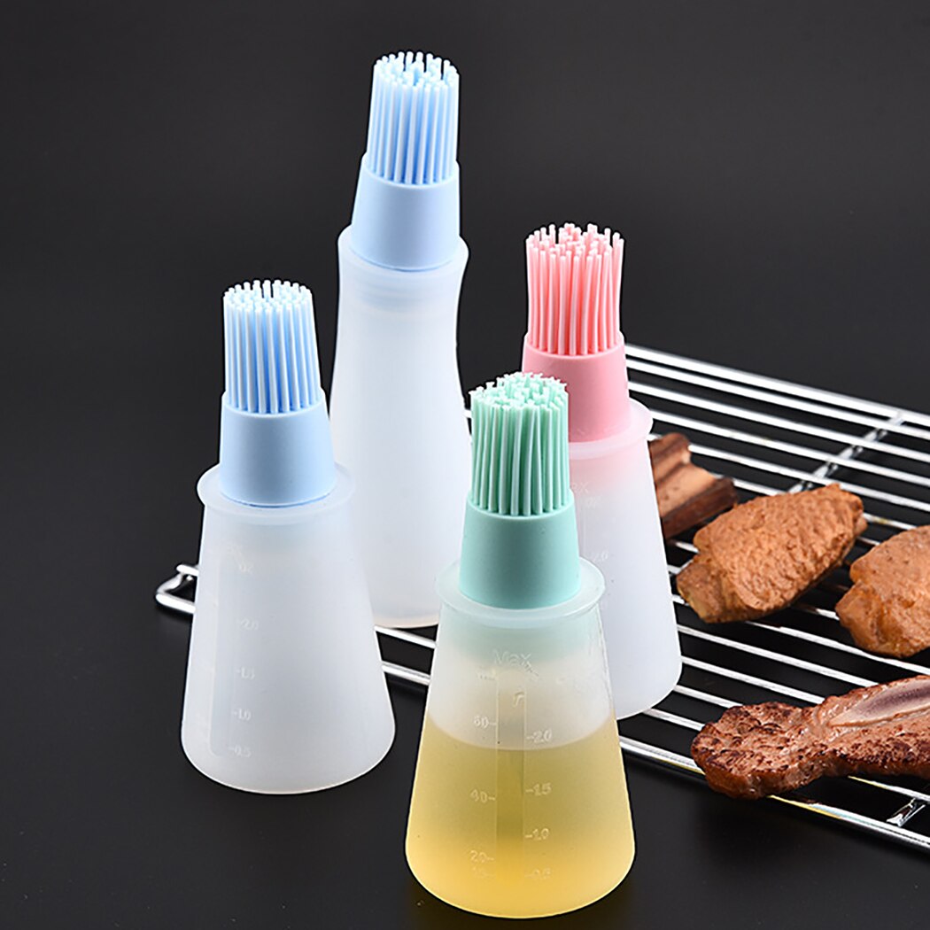 Oil Bottle Brush With Lid Silicone Basting Brush Oil Dispenser Brush Grill Baking Cooking Tool Barbecue Brush Kitchen Gadgets