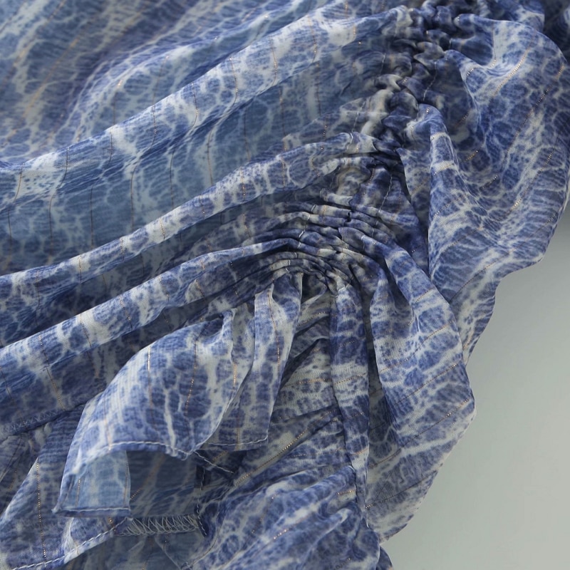 Zevity kvinder vintage v-hals slangeskind print plisseret minikjole kvindelige lanterneærmer chiffon vestido smarte flæsekjoler  ds4270