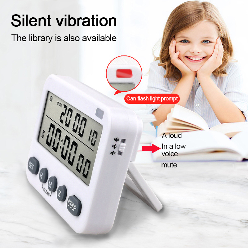 Minuterie de cuisine numérique, compte à rebours, affichage LED HD, réveil multifonctionnel, son, Flash, rappel de vibrations, fonction de mémoire