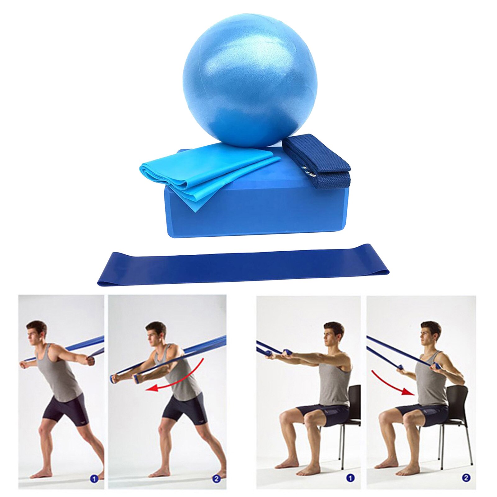 5pcs Yoga Blocks, Yoga Ball &amp; Resistance Bands for Arms, Shoulders, Legs, Butt, Workout Stretch Bands for Physical Therapy, Gym