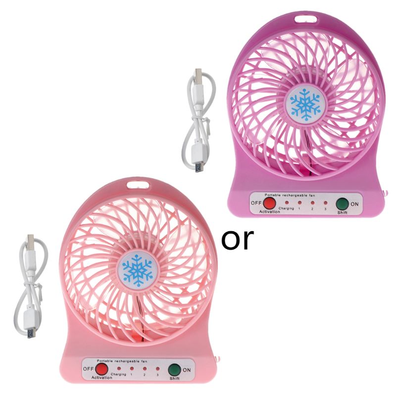 Ventilador USB portátil para escritorio, 5W, para ventilador de luz LED al aire libre, sin batería 18650: Rosa