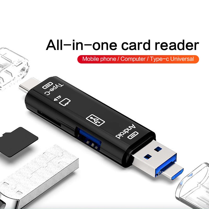 5 in 1 USB Type C / USB / Micro USB SD TF Memory Card Reader OTG Adapter UK