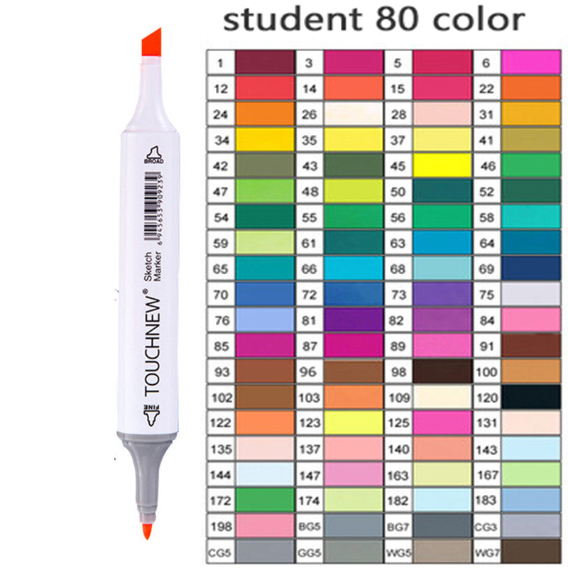 TOUCHNEW Artist Alcohol Markers Dual Tip Art Markers Twin Sketch Markers Pens Permanent Alcohol Based Markers with Case: student 80 white