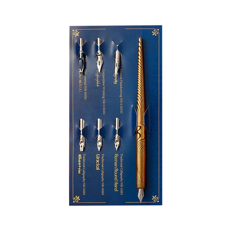 Marble Wood Manga Calligraphy Dip Pen Holder with 6 Nibs for Lettering Skiching: GD