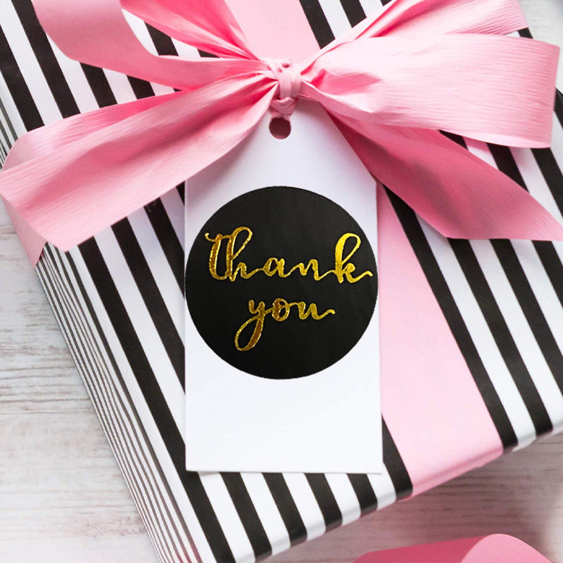 100-500Pcs 1inch Thank You Stickers Aesthetic Black Gold Foil Sticker Roll for Envelope Wedding Bake Stationery Seal Lable 2.5cm