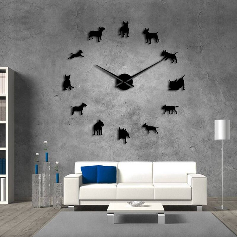 Bull Terrier Hond Muur Art Diy Grote Wandklok Hond Ras Pug Grote Naald Klok Horloge Pet Shop Decor voor Bull Terrier Liefhebbers
