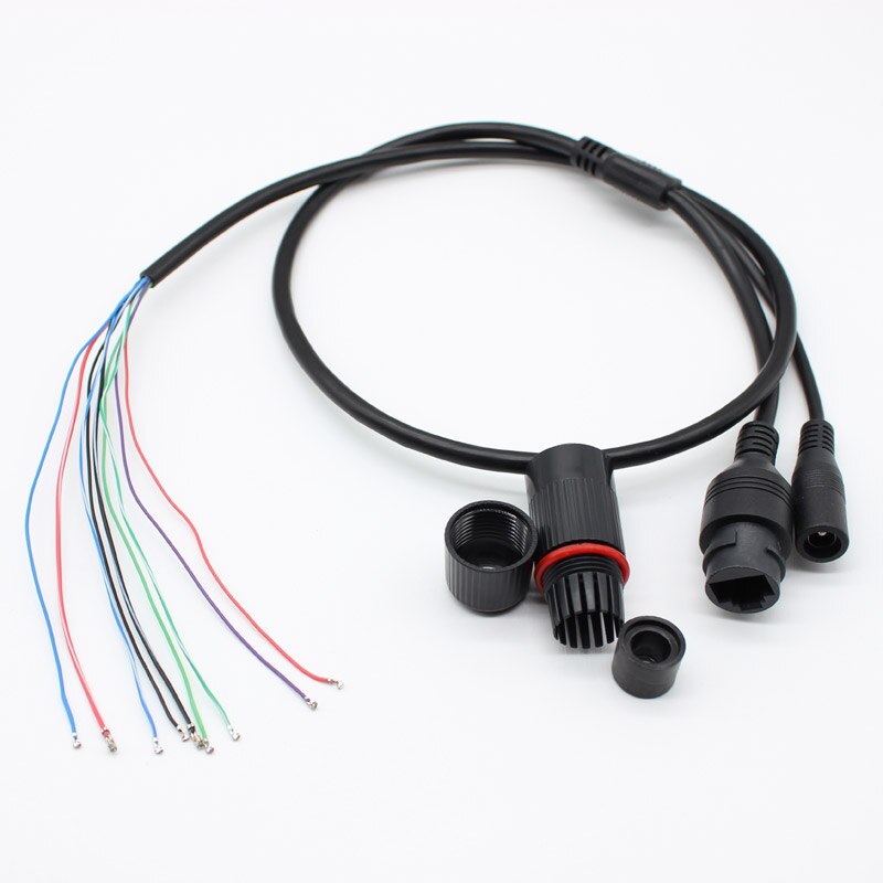 weatherpoof CCTV IP network Camera PCB Module video power end cable RJ45 female &amp; DC male connectors with Terminals: black