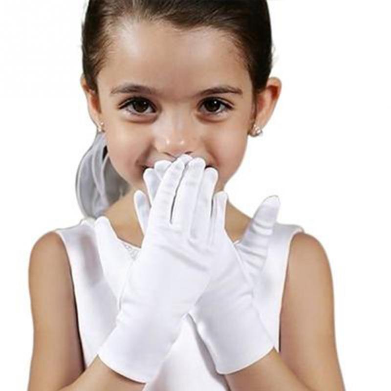 Kid Gloves White Short Satin Feel Boy Hold Flower Girl Performance Dance Elastic Gloves