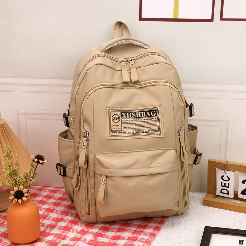 Einfacher Rucksack mit großer Kapazität, lässig, vielseitig, Junior-hoch-Schule-Hochschule-Studenten-Schultasche, Pendler-Reise-Computertasche: Kakifarbig