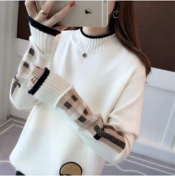 Winter Postpartale Frauen Stillzeit Kleidung Plaid Langarm Rollkragen Stillen Pullover Pflege Stricken Pullover: White / M